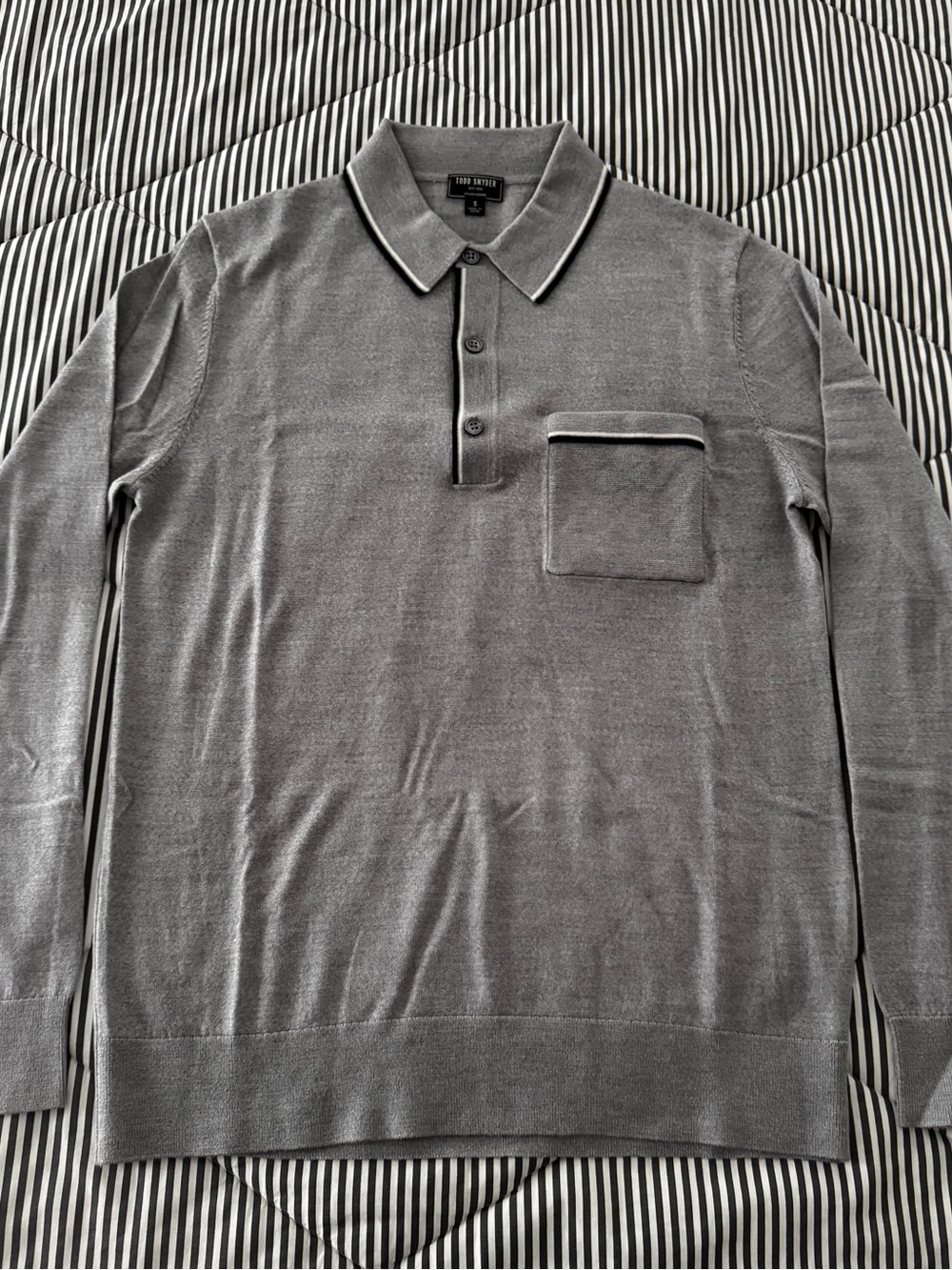 Todd Snyder Gray Long-Sleeve Polo with Chest Pocket